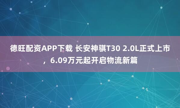 德旺配资APP下载 长安神骐T30 2.0L正式上市，6.09万元起开启物流新篇