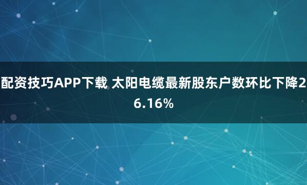 配资技巧APP下载 太阳电缆最新股东户数环比下降26.16%